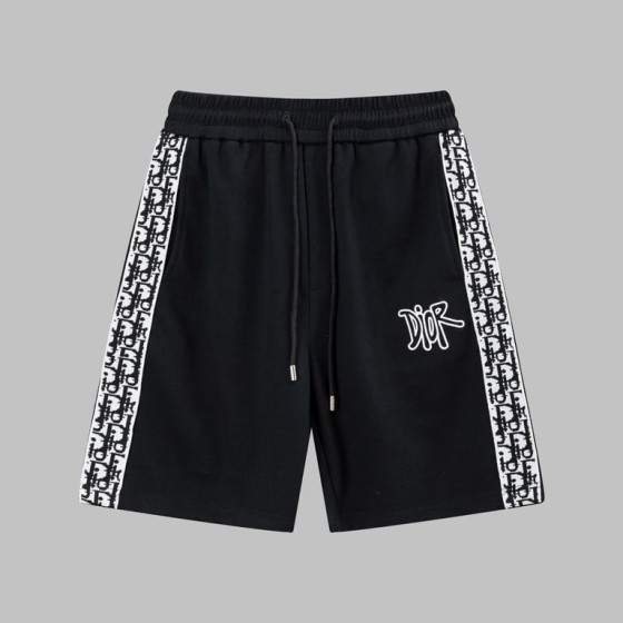 Dior Black Sweat Shorts with Oblique Print Side Tape and Graffiti Logo